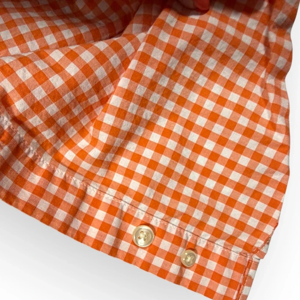 Ralph Lauren Kids XL Orange Gingham Check Cotton Button Dn‎ Shirt Blue Pony Logo